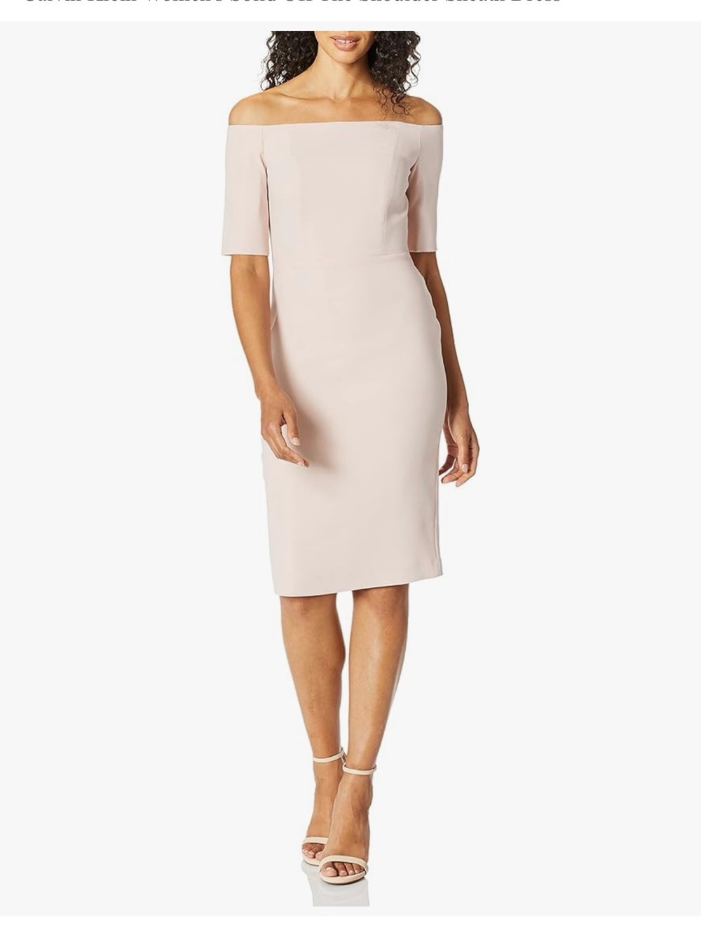 Calvin Klein Off-Shoulder Sheath Dress in Light Blush